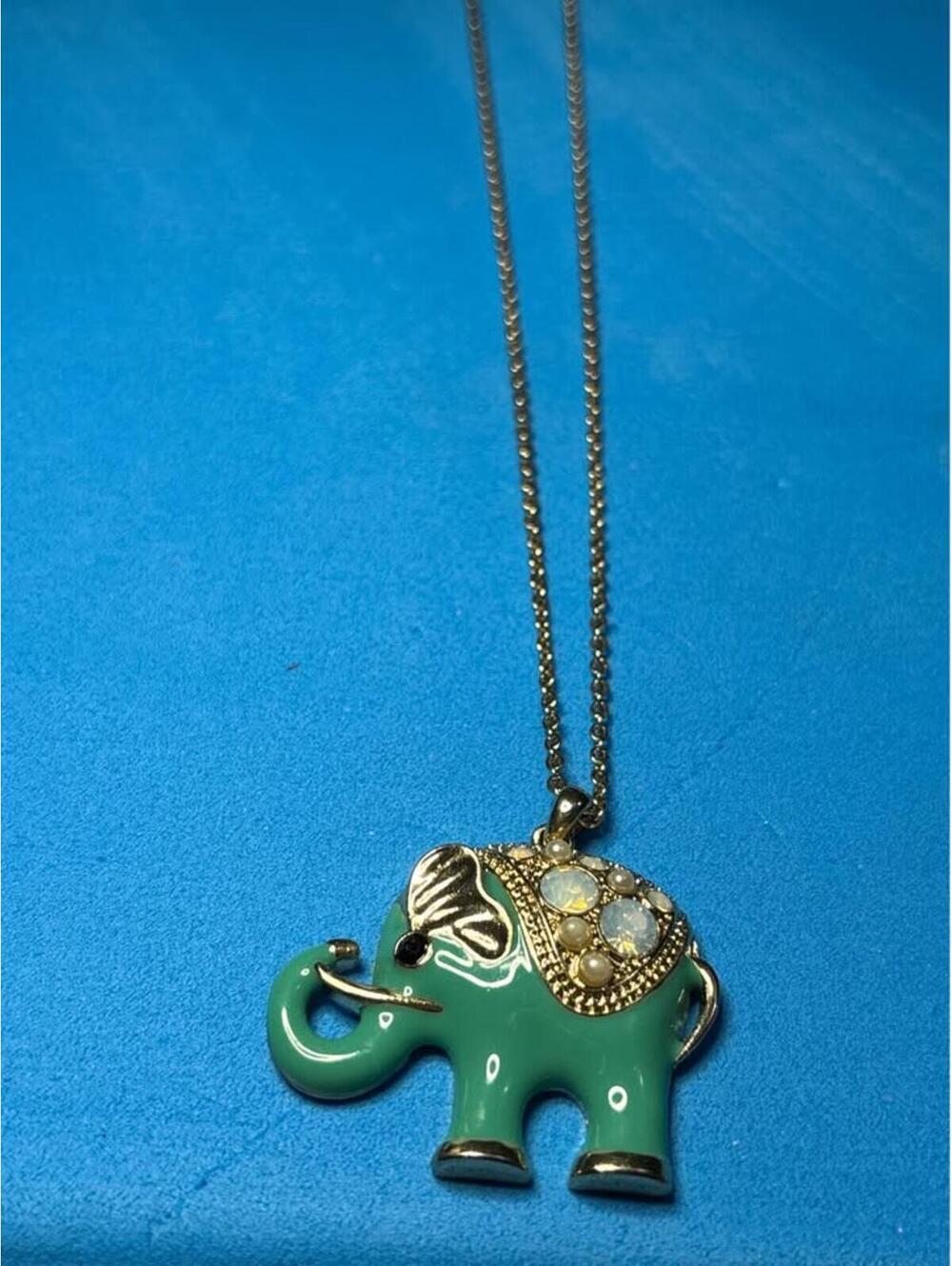 Green Enamel Elephant Necklace